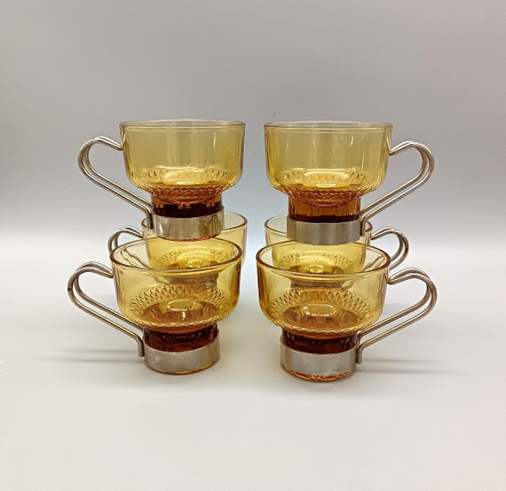 6 CUPS vintage Italian amber glass