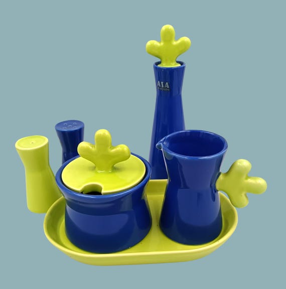 Vintage 1990s ASA Germany ceramic decorative set, blue green