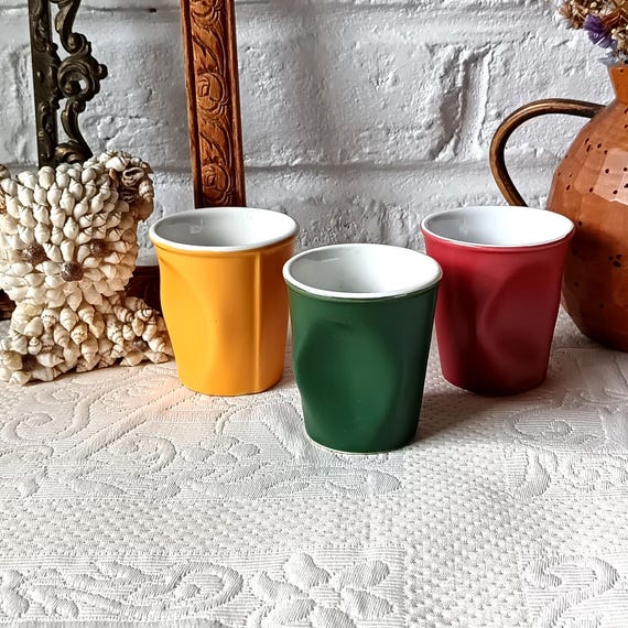 3 Revol Espresso Cups, Colored, Crumpled Porcelain Cup