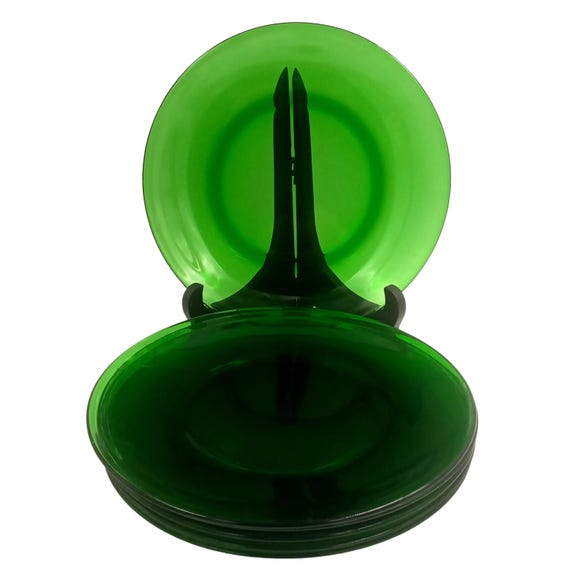 7 VERECO vintage green tempered glass dessert plates