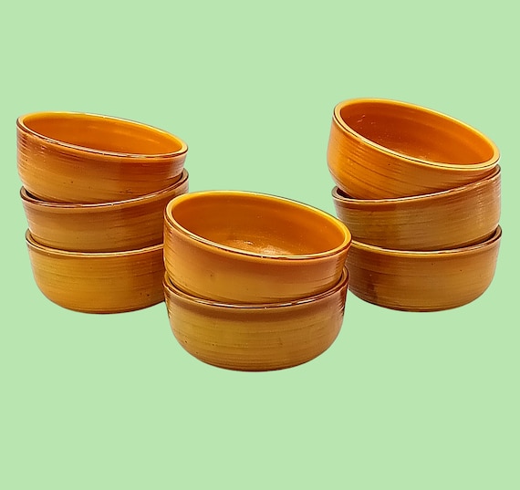 8 caramel opaline CUPS "ARCOPAL VOLCAN" Vintage France