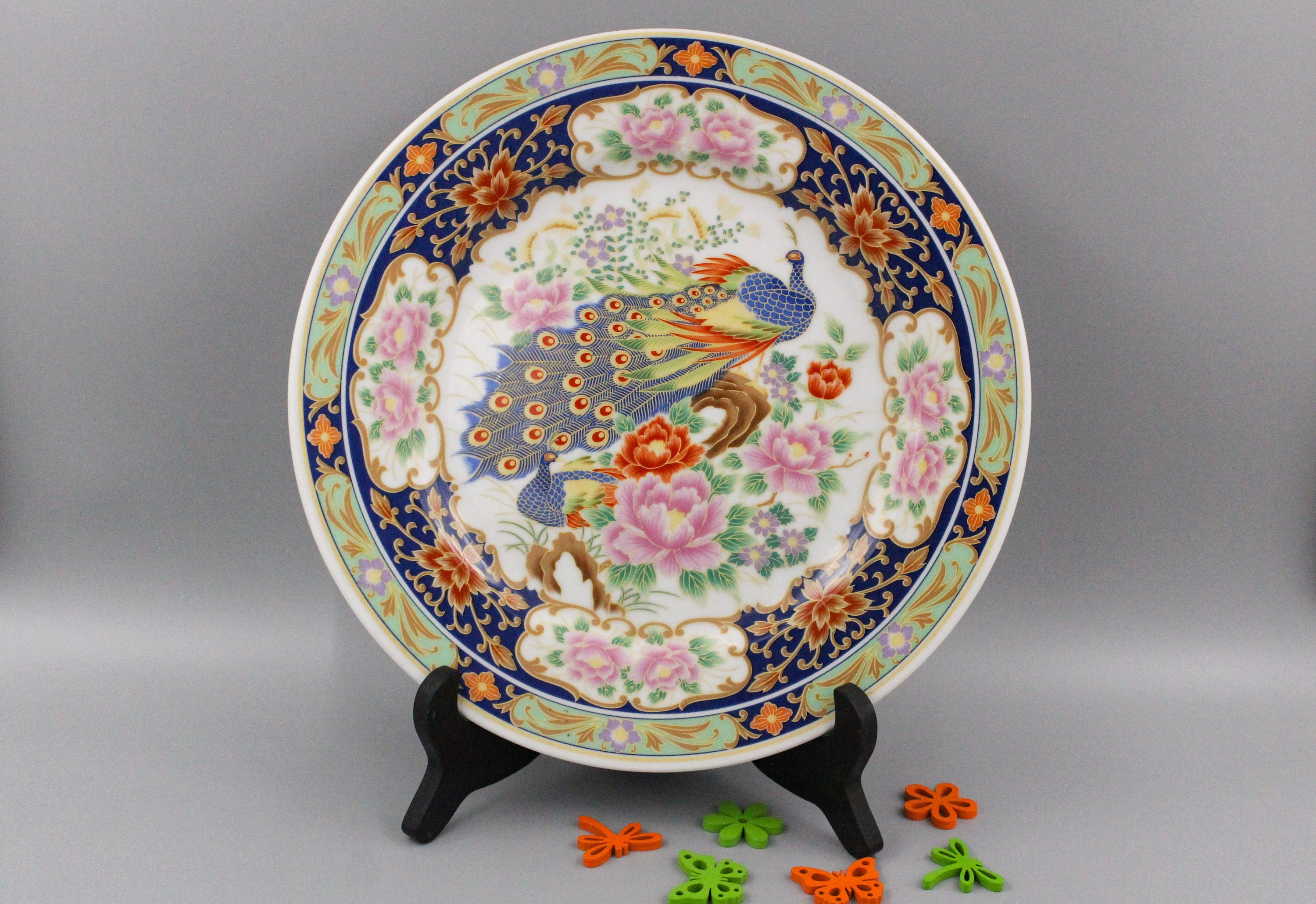 Jolie Assiette Porcelaine Décoration Japon Décor Paon Pivoine