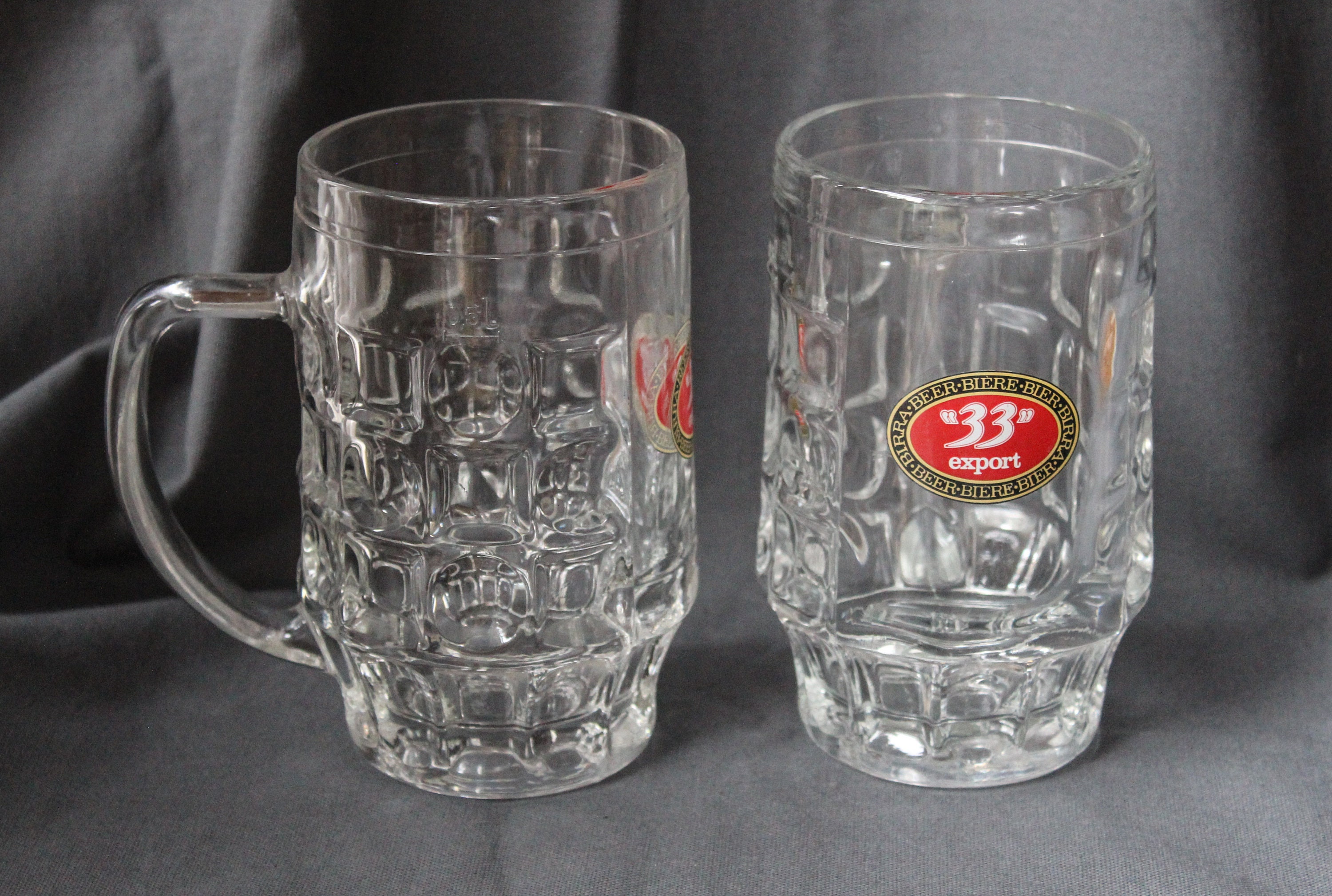 Lot 2 Chopes à Bière Vintage en Verre Épais Alvéolé 33 Export