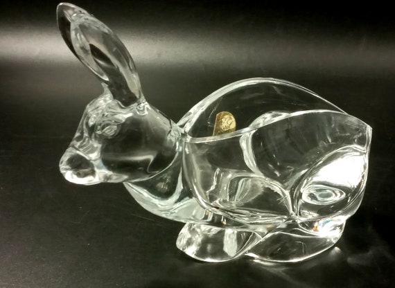 Pretty RABBIT Crystal d'Arques Empty Pocket, vintage zoomorphic glass jar