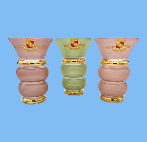 Set of 3 vintage pastel green pink glass VASES France