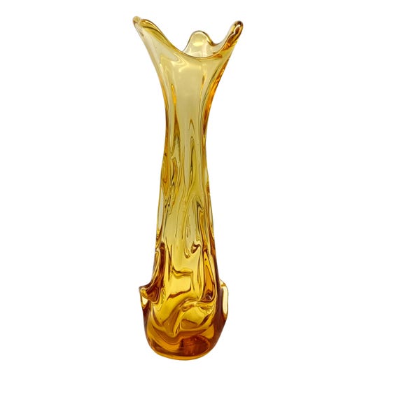 VASE vintage crystal,vintage colorful art glass finger vase,retro yellow colored glass finger vase