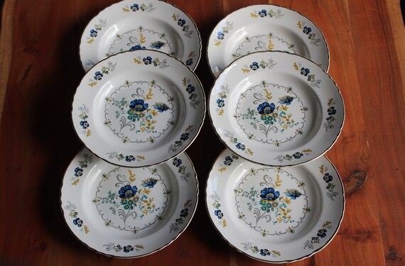 6 hollow porcelain PLATES with floral pattern, vintage “Chaillot” model