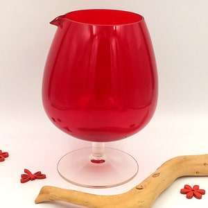 Decorative retro pedestal brandy balloon vase, vintage goblet vase, red glass vase