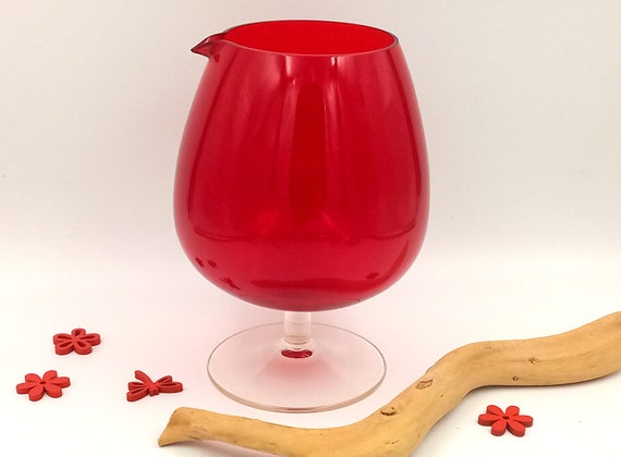 Decorative retro pedestal brandy balloon vase, vintage goblet vase, red glass vase