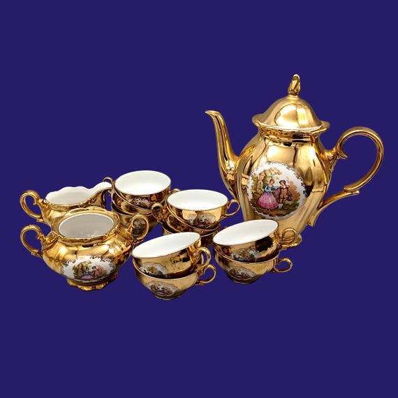 Gold porcelain coffee service, Italian porcelain