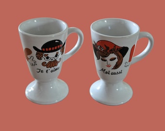 Pair of cups, couple, man and woman, Mazagran stoneware vintage 60s-70s