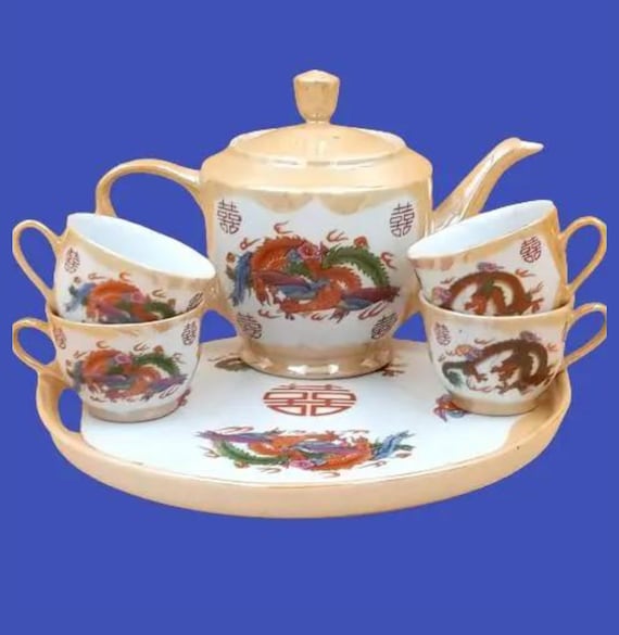 Chinese earthenware TEA SET with dragon motif 1970