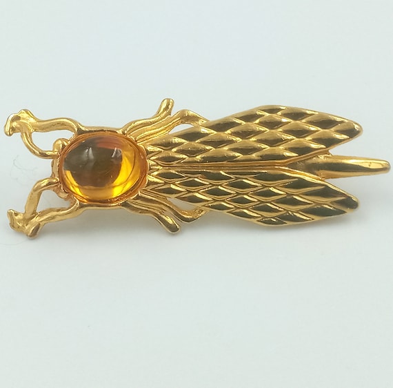 Vintage cicada brooch Yves Rocher gold metal France