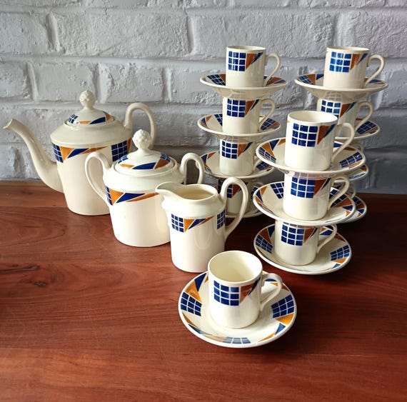 RARE! Complete Badonvillers vintage 1950s COFFEE service, CONGO motif