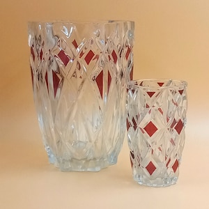 Set of 2 VASES thick glass ruby red crystal vintage 1970