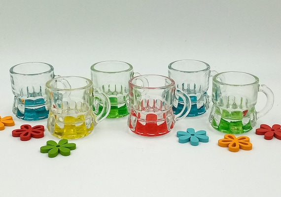 6 minis CHOPES à liqueur vintage, verres liqueur fond coloré