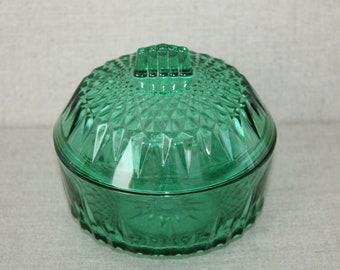 SUCRIER vintage en verre vert émeraude, Arcoroc France