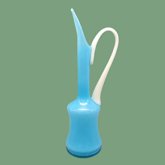 Vintage light blue opaline VASE with handle