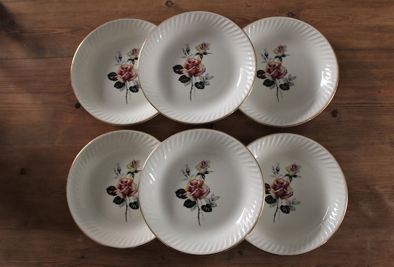 6 hollow PLATES in Gien France Porcelain, sultana model, Vintage, floral decor