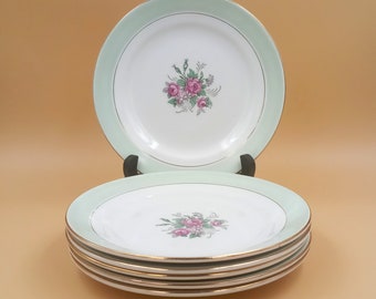 6 ASSIETTES dessert France motif bouquet de roses POREYLOR L'amandinoise vintage