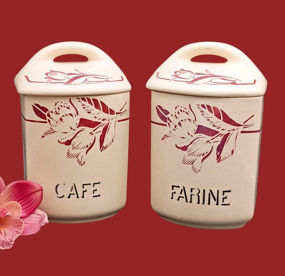 Set of 2 SPICE BOXES with floral decor, vintage, retro kitchen storage