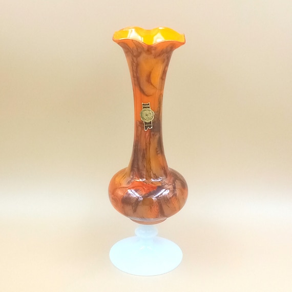 VASE opaline orange marbled white foot