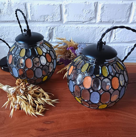 Pair of LIMBURG 1970 colored glass pendant lights, MIRABEL pendant lights