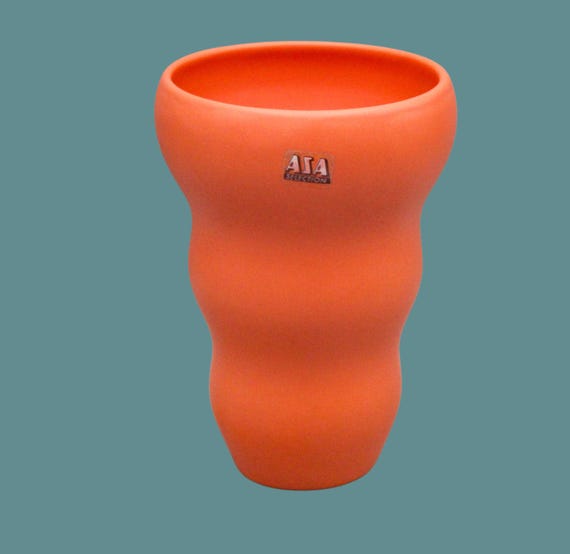 Satin orange glazed ceramic vase, ASA Germany brand, vintage 90s