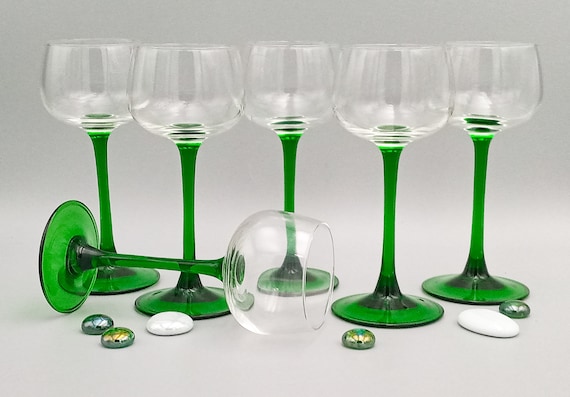 6 elegant Luminarc emerald green stemmed GLASSES, Rhine wine glass, white wine