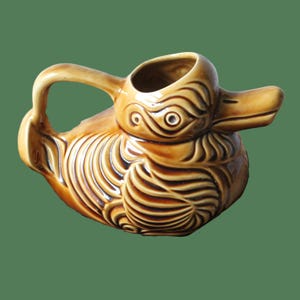 Ceramic Duck Jug, Water Pitcher, Vintage French Duck Sarreguemines Barbotine Pitcher