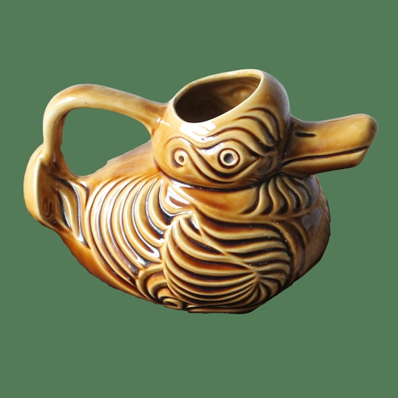 Ceramic Duck Jug, Water Pitcher, Vintage French Duck Sarreguemines Barbotine Pitcher