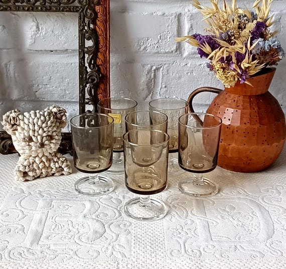 6 VERRES  13 cl verre fumé à pied suède Luminarc