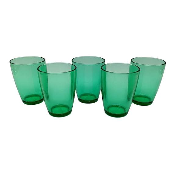 5 GLASSES 14 cl Retro emerald green tempered glass Arcoroc France