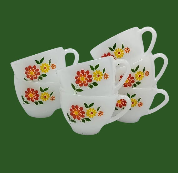 6 Arcopal coffee cups, vintage French glassblower decor