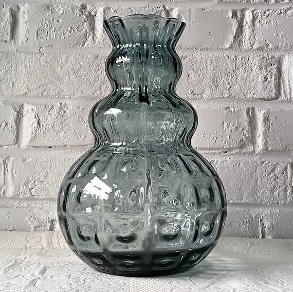 Large vintage smoked optical glass vase, Italy 1950/60