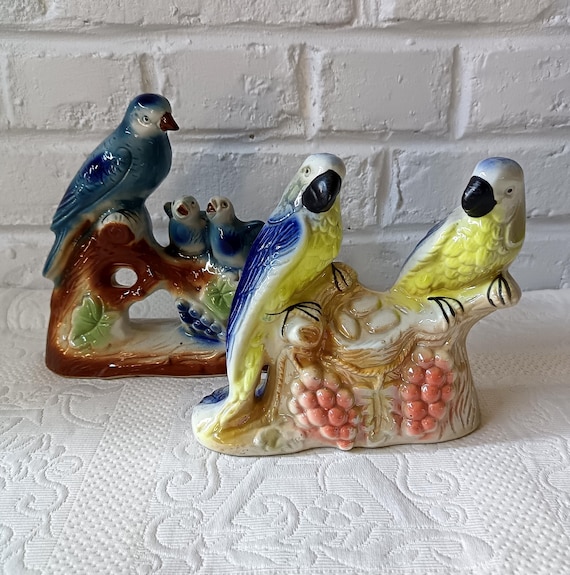 Vintage kitsch iridescent porcelain bird statuette