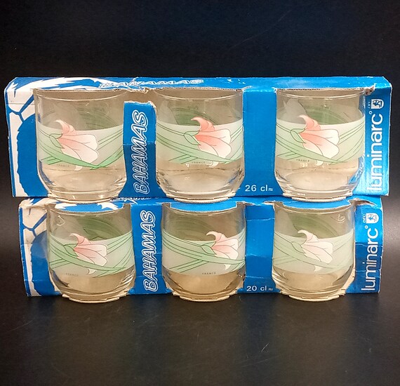 3 luminarc water GLASSES model BAHAMAS vintage PALLUY pattern