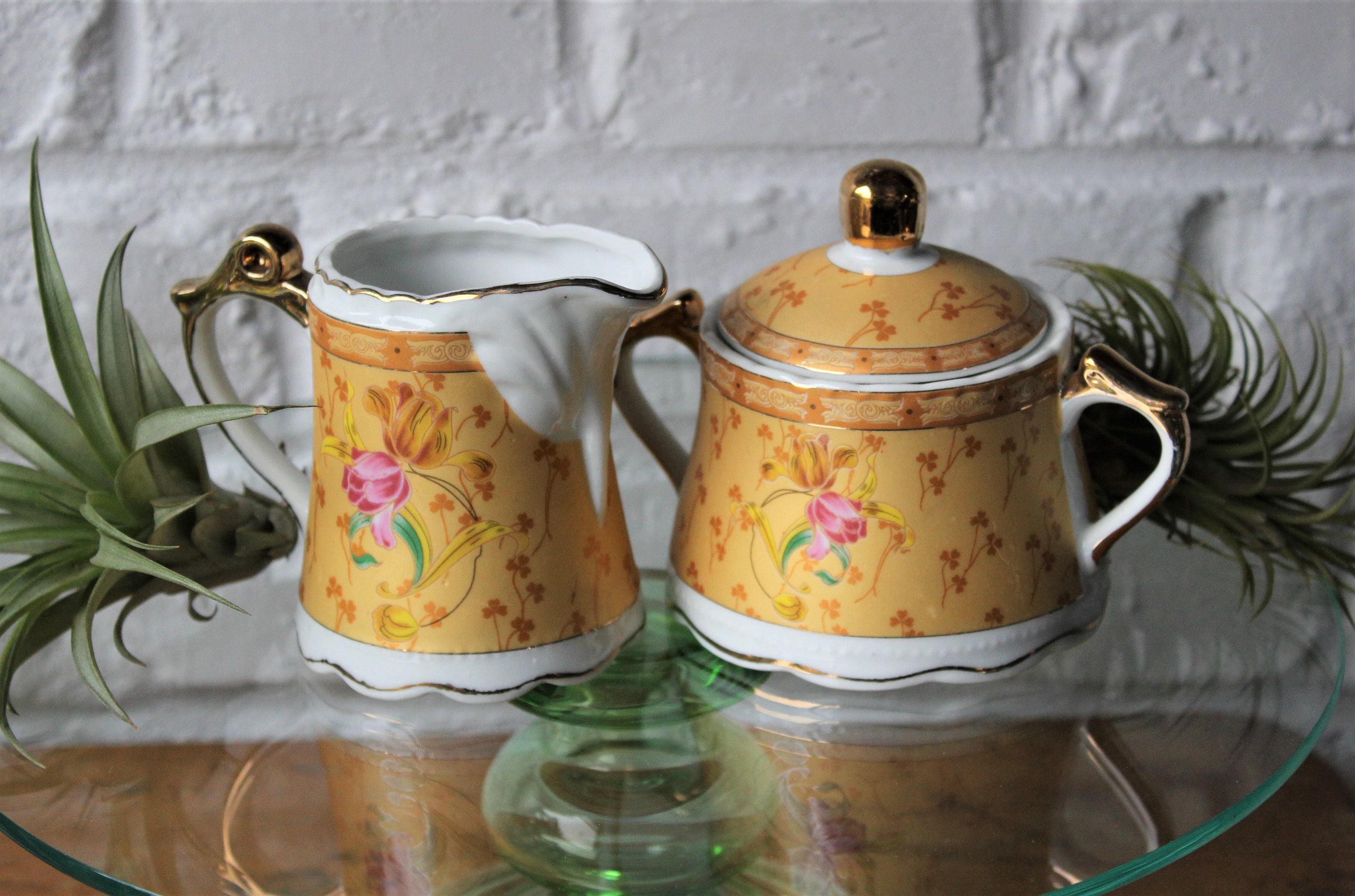 Sucrier et Pot à Lait en Porcelaine, Cadeau Chic Décor Vintage Shabby Thé Café Français Doré Fleurs