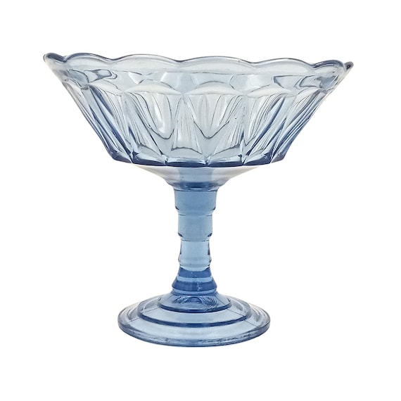 Blue glass fruit bowl on shabby foot, pocket emptier, fruit bowl, serving piece