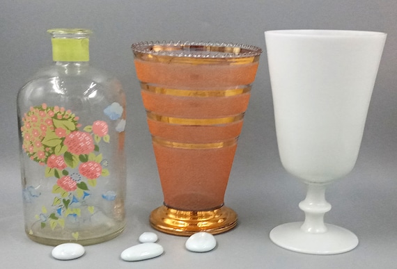 Colorful decorative vases, vintage tumbler vase, 1950s vase, opaline vase