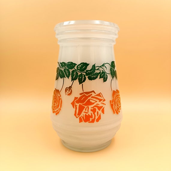 Beautiful silkscreened white glass vase. 1940s-1950s.
