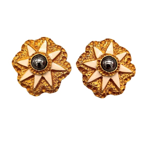 BOUCLES D'OREILLES étoile en émail blanc Christian Lacroix Paris 1994