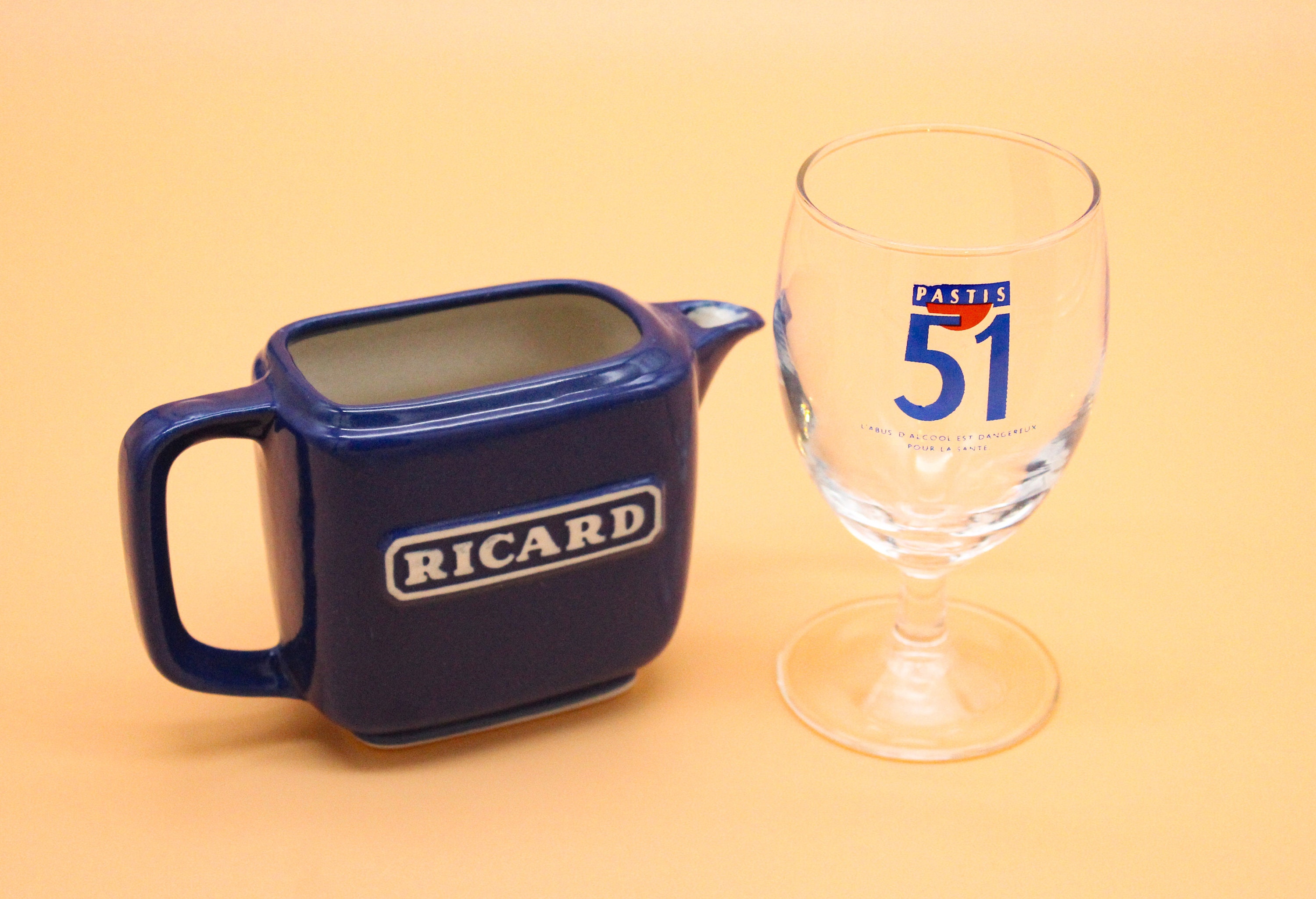 Rare Carafe Individuelle Anisette Ricard avec Son Verre Vintage