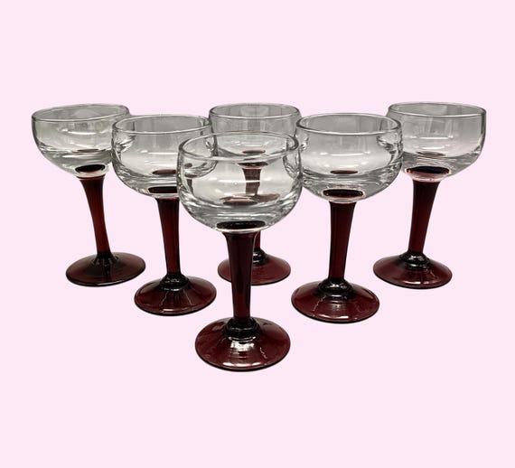 Vintage stemmed glasses, old colored port glasses 1950