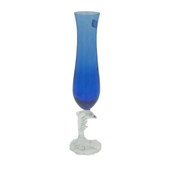 VASE in transparent blue glass dolphin vintage