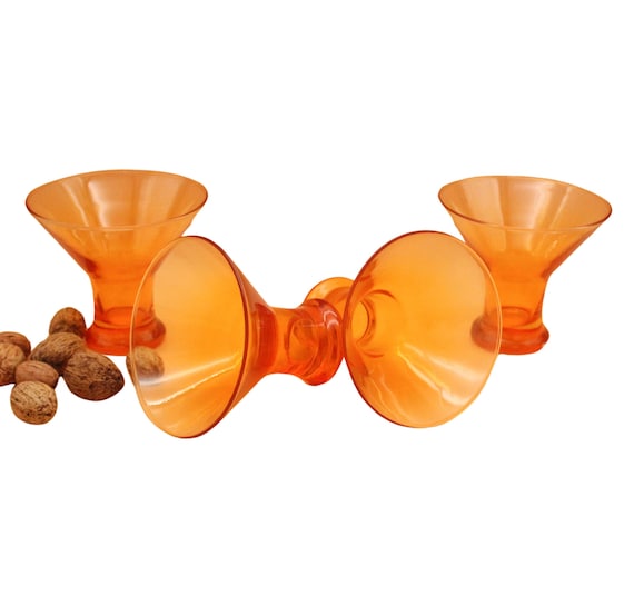 4 ORANGE GLASS ICE CREAM CUPS, DESSERT CUPS