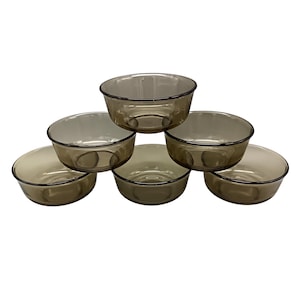 6 ARCOROC dessert bowls for BP smoked glass, vintage France