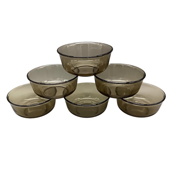 6 ARCOROC dessert bowls for BP smoked glass, vintage France