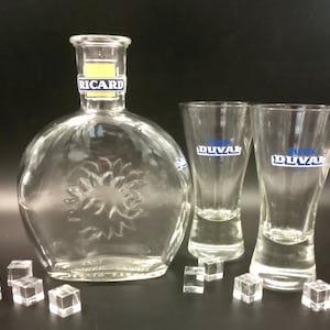 Set of 3 RICARD carafe pieces and 2 DUVAL glasses