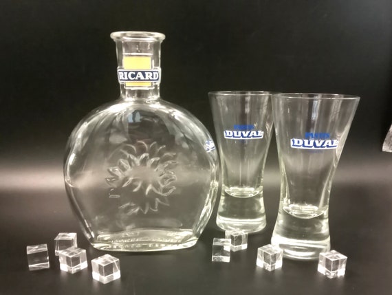 Set of 3 RICARD carafe pieces and 2 DUVAL glasses